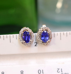 Vintage 14K White Gold Tanzanite Diamond Halo Stud Earrings