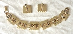 Vintage Ceramic Set Bracelet and Earrings with Flowered Tiles