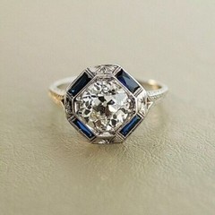 2.00Ct Art Deco Style Lab-Created Diamond & Sapphire Engagement Ring 925 Silver