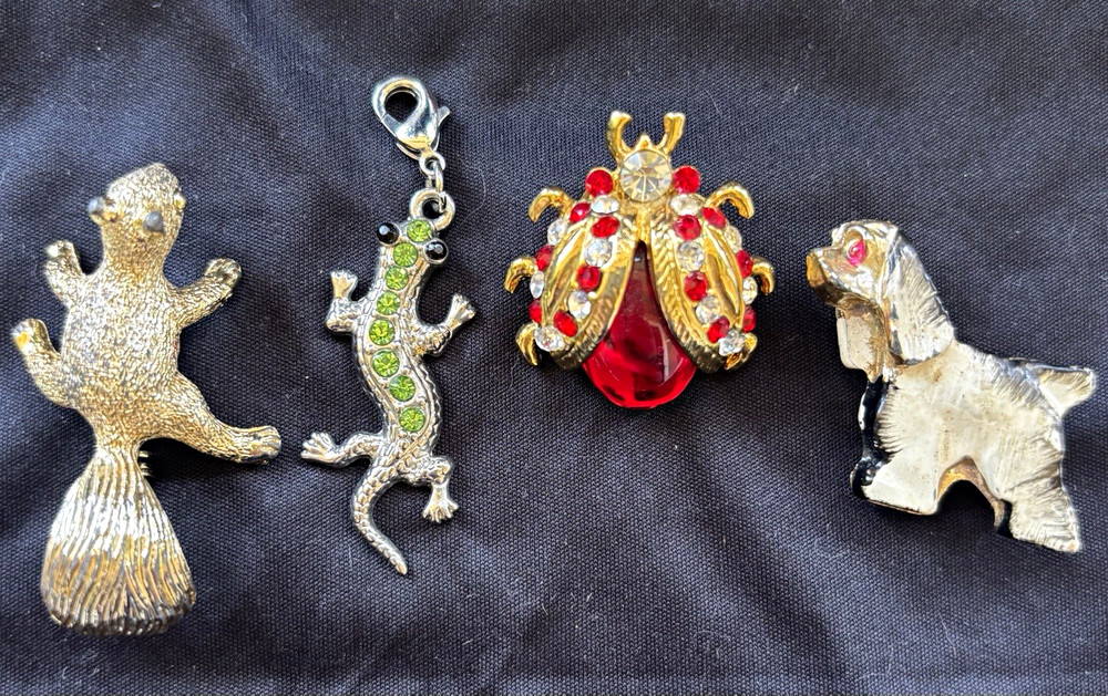 Lot of 4 vintage gold tone animal brooch pins one signed