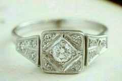 Art Deco Vintage Inspired Lab-Created Diamond 14K White Gold FN Engagement Ring