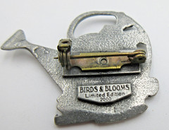VTG BIRDS &BLOOM silver tone plant leaf watering can shovel Brooch gold tone Pin