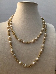 Vintage Elegant Faux Pearl Chain Necklace Jewelry Lot Gold Tone Victorian Style