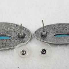 Vintage Southwest Style Pierced Earrings Faux Turquoise Cabochons Signed ©JJ