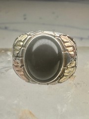 Black Hills Gold ring onyx leaves band size 11 sterling silver women men