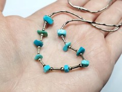 Vintage Liquid Silver Sterling Turquoise Chunk Beaded Southwestern Necklace