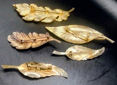 MCM Leaf Brooches -varied Goldl Tones, Some With Stones, Lot Of 5