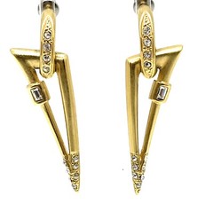 Vintage Jackie Collins Brushed Gold Rhinestone Geometric Drop Dangle Earrings 2”