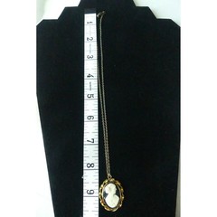 Vtg Cameo Necklace and Screw Back Earrings Set Gold Tone Black Rhinestone 3pc