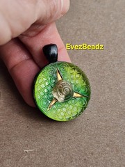 EvezBeadz Unique 1900 Antique Spiral Green Czech Pressed Glass Button Pendant