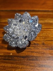 Rhinestone Brooch Clear Crystal Silver Metal Mid Century Domed Floral Pin