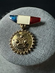 Vintage Trifari Brooch Club Metal Enamel Pin Red White Blue Career Gold Tone