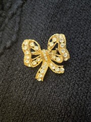Vintage Bow Rhinestone Gold-tone Brooch Pin/pendant