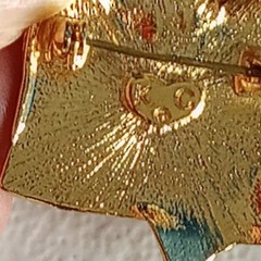 Vintage KC signed Angel USA Flag Brooch Moonstone Gold Tone Enamel Rhinestone