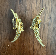 Vintage 1980s Maximalist Brutalist Ear Climbers Gold Plated Tubes Hematite Clip