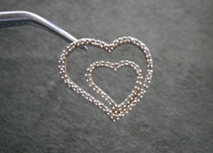 Double Heart Openwork Floating Vintage Sterling Silver Crystal Pendant 2.0g