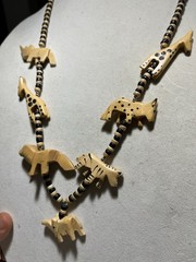 Vintage Hand Carved Wood African Animal Beaded Necklace Pierced Earrings Set