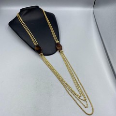 Lanvin Paris Vintage Long Necklace Multi Strand Chain Gold Tone L-105cm