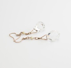 Vintage gold filled and faceted crystal glass tear drop dangle earrings