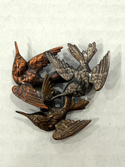 Hummingbirds Figural Brooch Pin K+T Multi Tri-Tone Birds in Flight