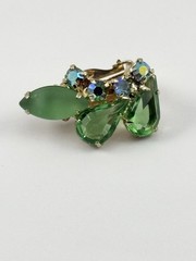 Vintage Brooch & Earrings Set W/ Green & AB Stones