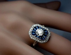 3.1Ct Art Deco Style Lab Created Diamond & Sapphire Anniversary 925 Silver Ring