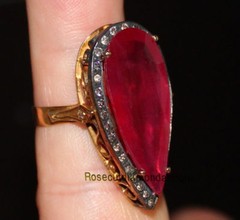 INSPIRED 925% SILVER ANTIQUE 0.68ct ROSE CUT DIAMOND VICTORIAN RUBY WEDDING RING