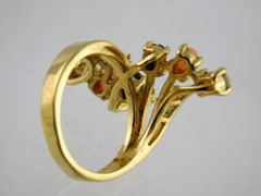 18k HGE Green Pink White Gem Cocktail Ring Gold Electroplate Size 6.75