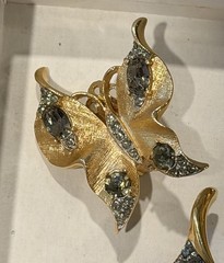 Vintage Crown Trifari Alfred Philippe Butterfly Brooch Pin Clip On Earrings Set