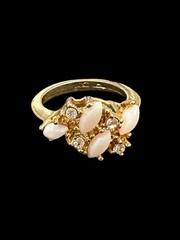 Uncas Vintage Ring 1960s Gold Tone Costume Cocktail Faux Navette Opals Clear