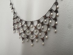 Antique Art Deco Open Sterling flowers teardrop pearls 1920s one of a kind