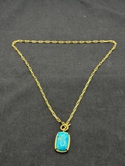 JTV Gold Tone Long Turquoise Pendant Necklace Silver 925