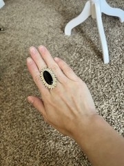 Vtg MEXICO Sterling Silver Black Onyx Large Oval Cabochon Split Band Ring Sz 6