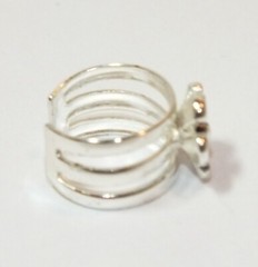 Vintage Earrings Silver Ear Cuff With Black Flower Clip On Huggie Jewelry J159