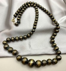 Vintage Graduated Ball Bead Necklace Antique Brass Tone 26″ Chain Strung