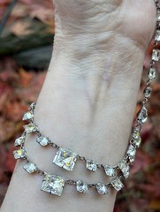 Antique Sterling Silver Prong Set Silver Backed Georgian Paste Necklace 15.5 In.