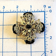 Filigree Gold Tone Smoky Gray Rhinestone Brooch Pin Intricate Detail Layered