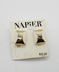 Napier Clip on Screw Back Earrings Gold Tone Off White Enamel Vintage .75 in