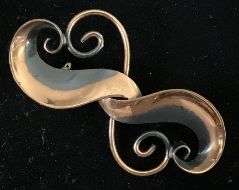 Vintage Bell Trading Post Copper Scroll Pin 2.5 Inches Beautiful Patina Toning