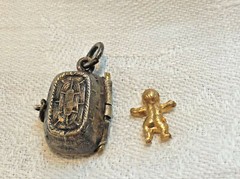 Egyptian Revival Enamel 800 Silver MOSES Basket Locket 0r Charm w Baby MOSES