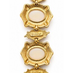 Vintage Monet Gold Tone Faux Pearl Bracelet Signed Statement 7-10″ Adjustable