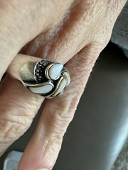 Vtg Sterling Silver Cluster Marcasite Abalone Ring Sz 7.5