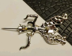 Thai Bali DANCER 2″ Exotic Figural Costume, Silver Tone Brooch, Clear Stones!