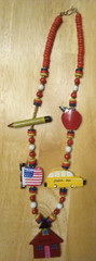 Vintage Teachers Necklace Schoolbus Apple Pencil School House American Flag 24″