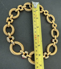 Vintage Givenchy Necklace Oval Link Rhinestone & Color Cabochon Gold Tone READ