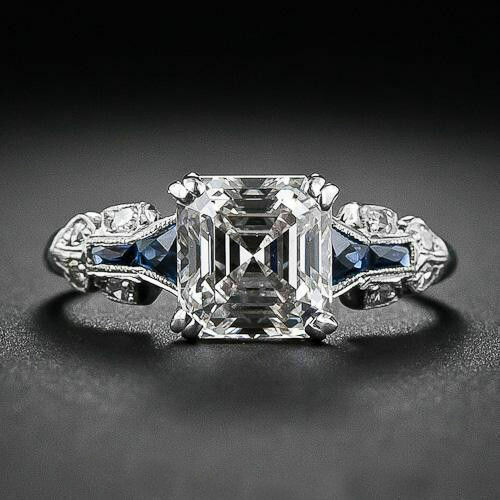 Art Deco Style 3.00Ct Asccher Cut Lab-Created Diamond Engagement 925 Silver Ring