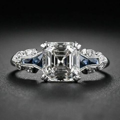 Art Deco Style 3.00Ct Asccher Cut Lab-Created Diamond Engagement 925 Silver Ring