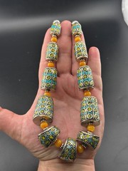 Beautiful Turquoise, Amber Howlite Tibetan Nepal Tube Vintage Handmade Necklace