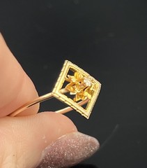 ATQ Vtg 10k Yellow Gold Diamond Ring Brooch Conversion Flower in Square sz 10