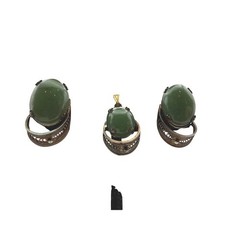 Sorrento Sterling Silver Green Cabuchon Filigree Earrings Pendant Set Vintage